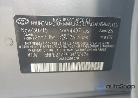 2016 Hyundai Sonata Se из США, поврежденный, VIN 5NPE24AF9GH355174